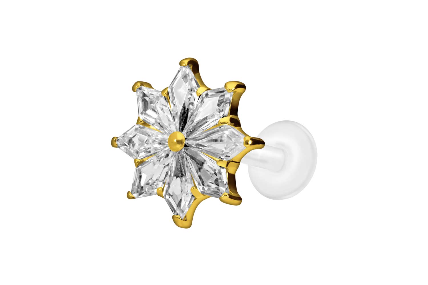 PTFE Labret Piercing mit Innengewinde + Titan-Aufsatz KRISTALLSTERN